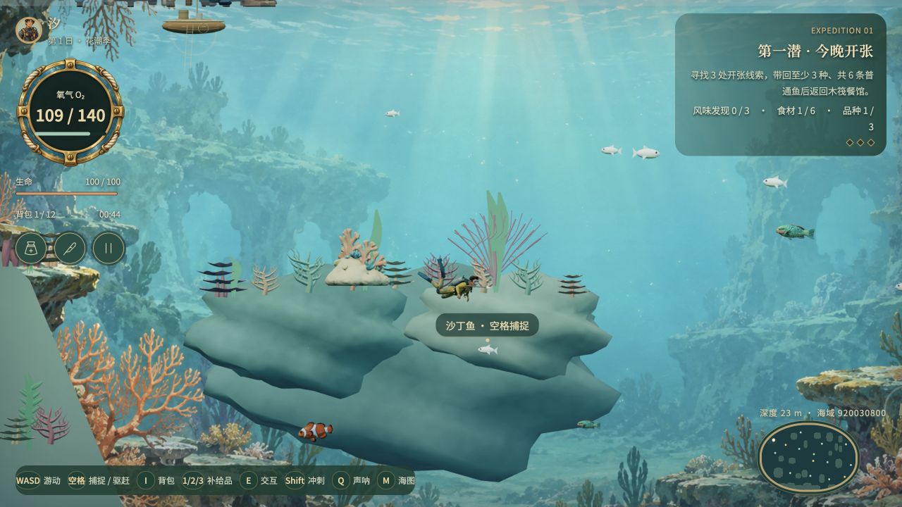 Diver collecting fish in an underwater reef