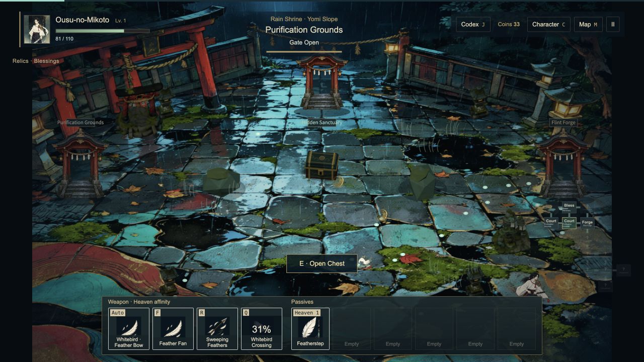 Whitebird character in an illustrated shrine arena